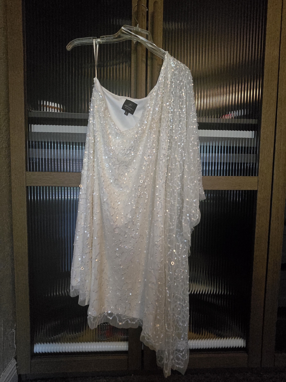 Adrianna Papell White Sequin V-Neck Dress